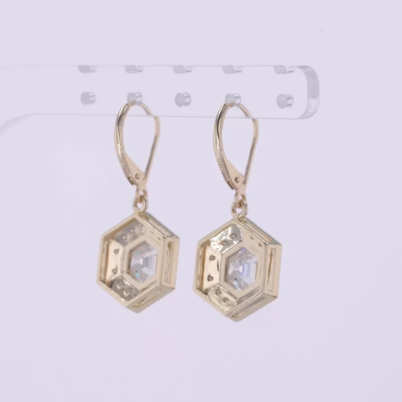 6.5×6.5mm Hexagonal Shape Moissanite 10K Yellow Gold Diamond Earrings