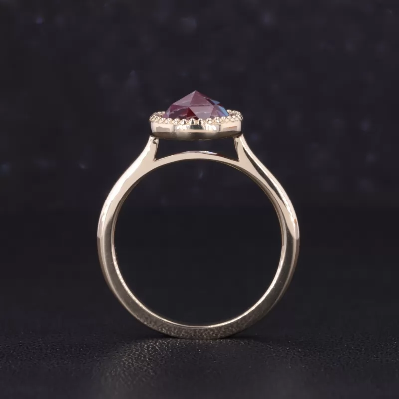 8mm Round Shape Single Rose Cut Lab Grown Alexandrite Sapphire Bezel Set 14K Yellow Gold Solitaire Engagement Ring