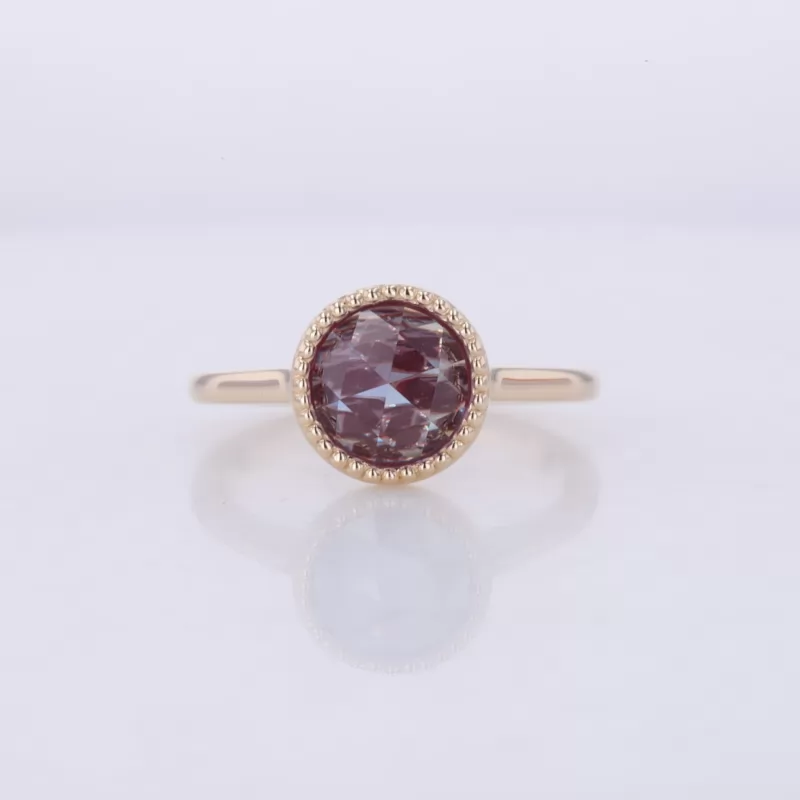 8mm Round Shape Single Rose Cut Lab Grown Alexandrite Sapphire Bezel Set 14K Yellow Gold Solitaire Engagement Ring