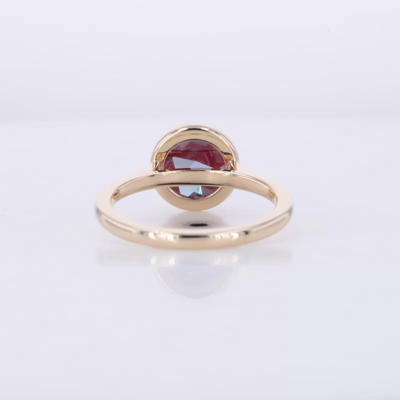 8mm Round Shape Single Rose Cut Lab Grown Alexandrite Sapphire Bezel Set 14K Yellow Gold Solitaire Engagement Ring