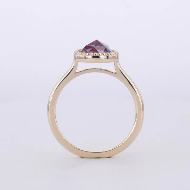 8mm Round Shape Single Rose Cut Lab Grown Alexandrite Sapphire Bezel Set 14K Yellow Gold Solitaire Engagement Ring