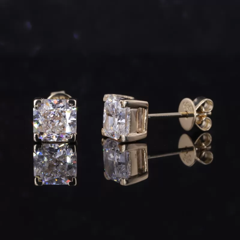 5.77×5.63mm Radiant Cut Lab Grown Diamond 14K Yellow Gold Diamond Stud Earrings