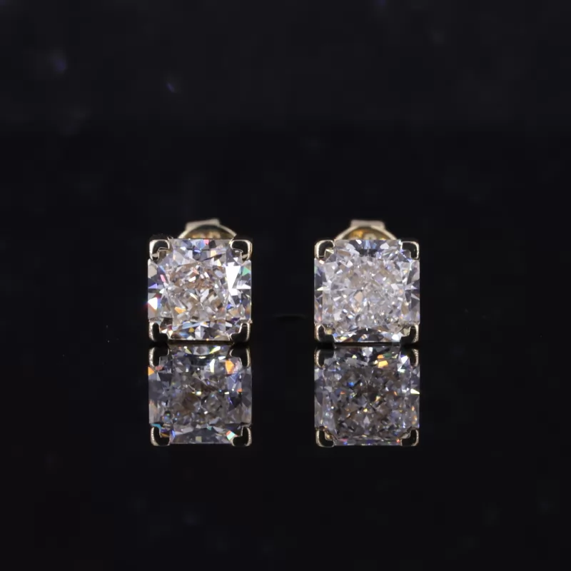 5.77×5.63mm Radiant Cut Lab Grown Diamond 14K Yellow Gold Diamond Stud Earrings