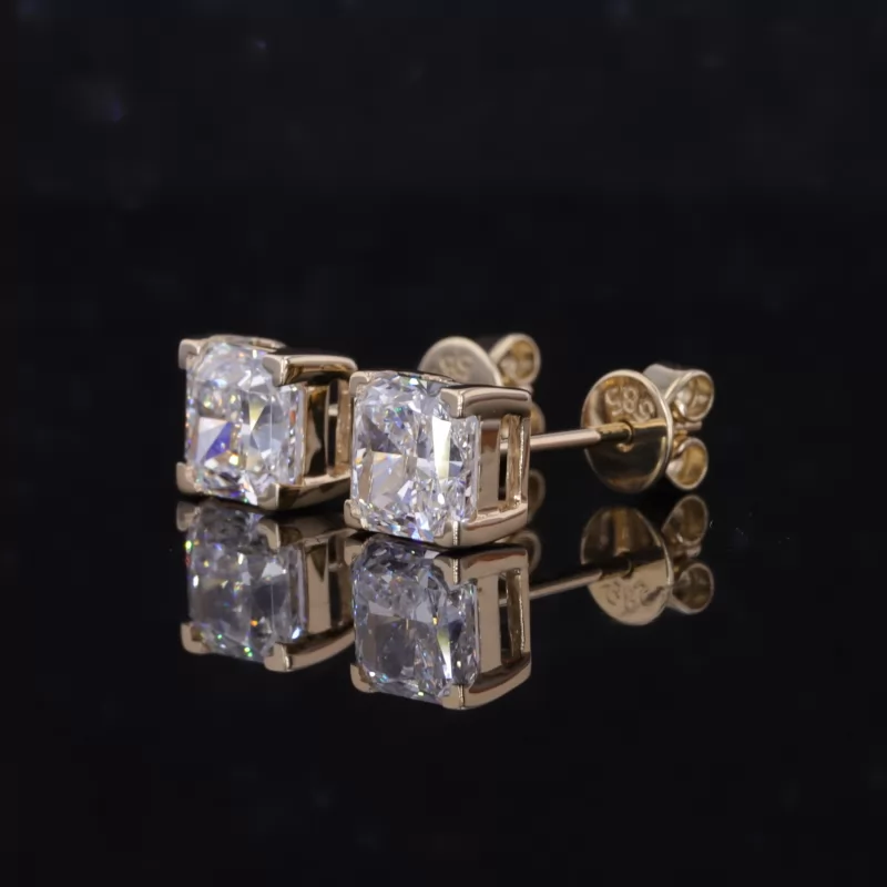 5.77×5.63mm Radiant Cut Lab Grown Diamond 14K Yellow Gold Diamond Stud Earrings