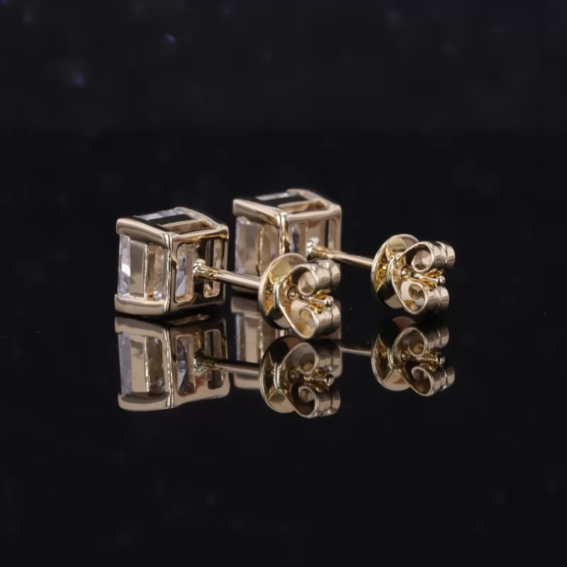 5.77×5.63mm Radiant Cut Lab Grown Diamond 14K Yellow Gold Diamond Stud Earrings