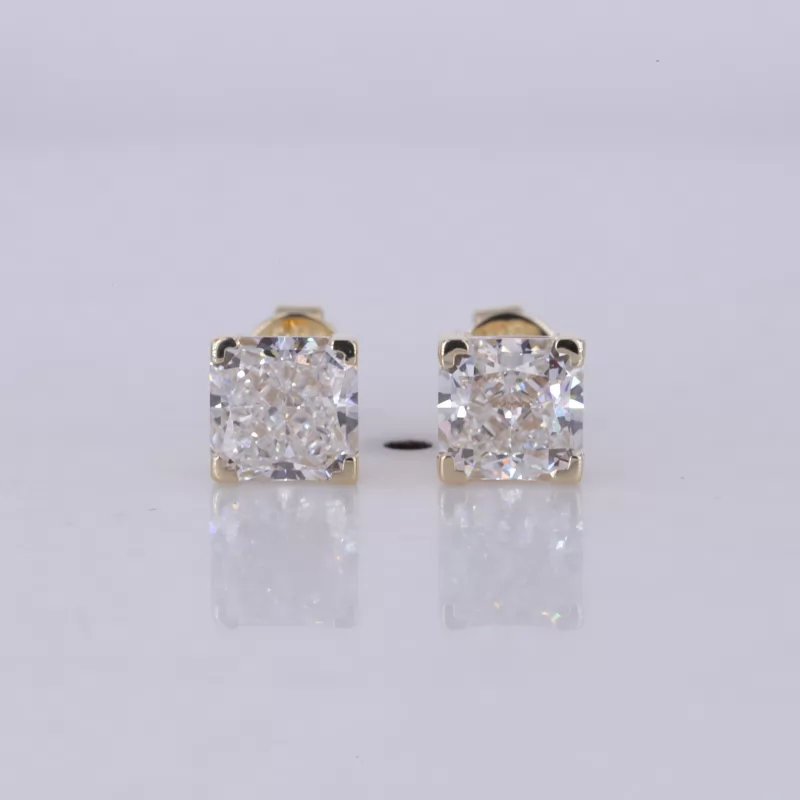 5.77×5.63mm Radiant Cut Lab Grown Diamond 14K Yellow Gold Diamond Stud Earrings