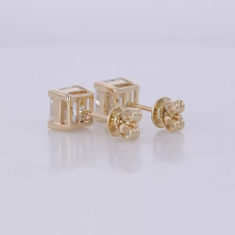 5.77×5.63mm Radiant Cut Lab Grown Diamond 14K Yellow Gold Diamond Stud Earrings