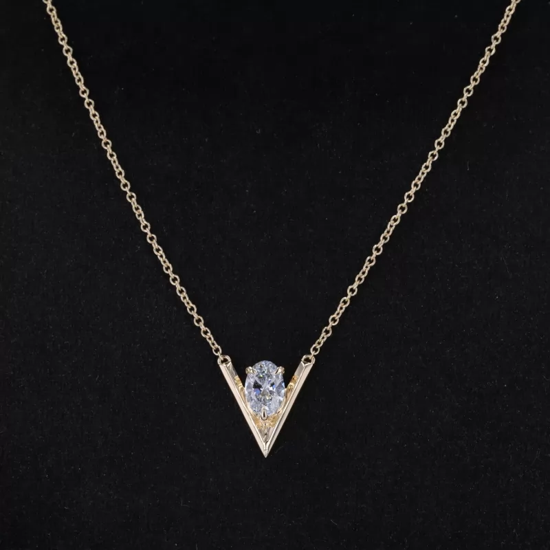 4.88×6.88mm Oval Cut Lab Grown Diamond 14K Yellow Gold Diamond Pendant Necklace