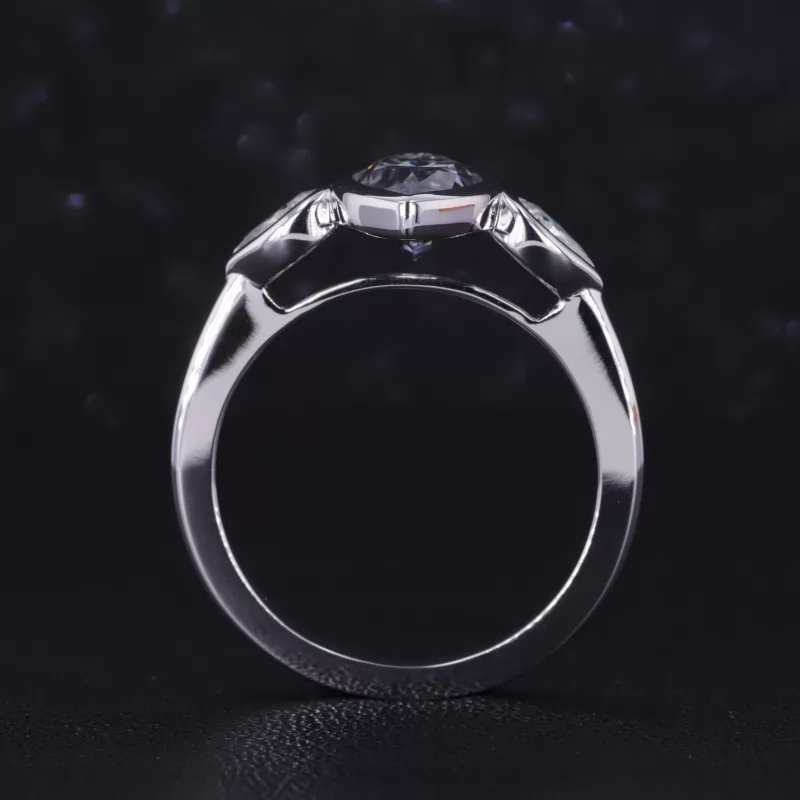 6×12mm Marquise Cut Dark Grey Moissanite 10K White Gold Three Stone Engagement Ring