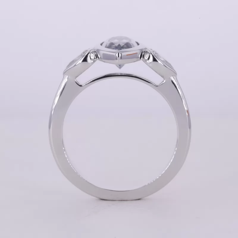 6×12mm Marquise Cut Dark Grey Moissanite 10K White Gold Three Stone Engagement Ring