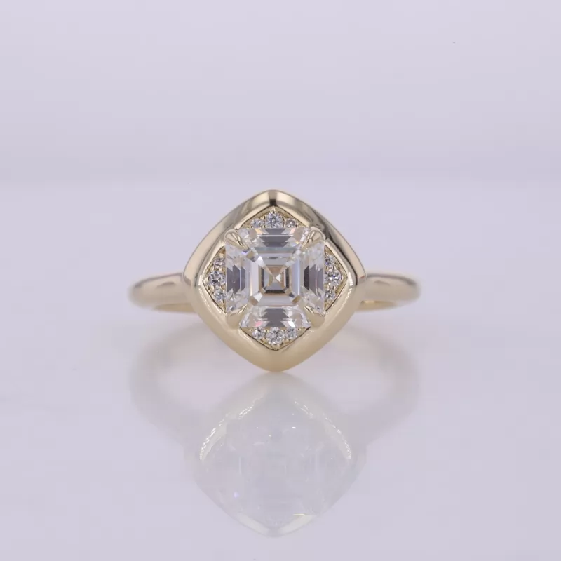 6.34×6.29mm Asscher Cut Lab Grown Diamond 10K Yellow Gold Halo Engagement Ring