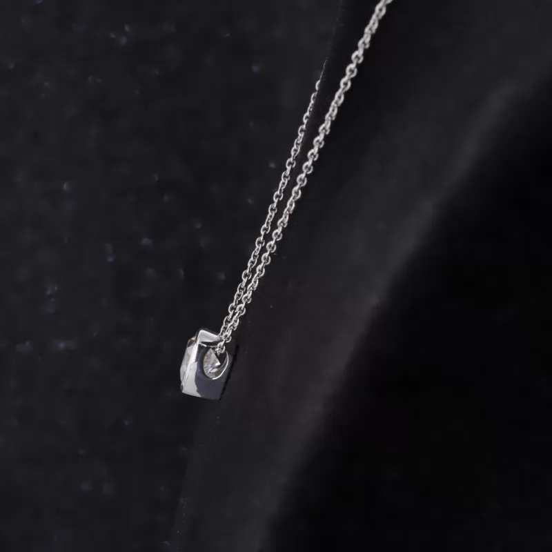 6×6mm Trilliant Cut Moissanite Bezel Set S925 Sterling Silver Diamond Pendant Necklace