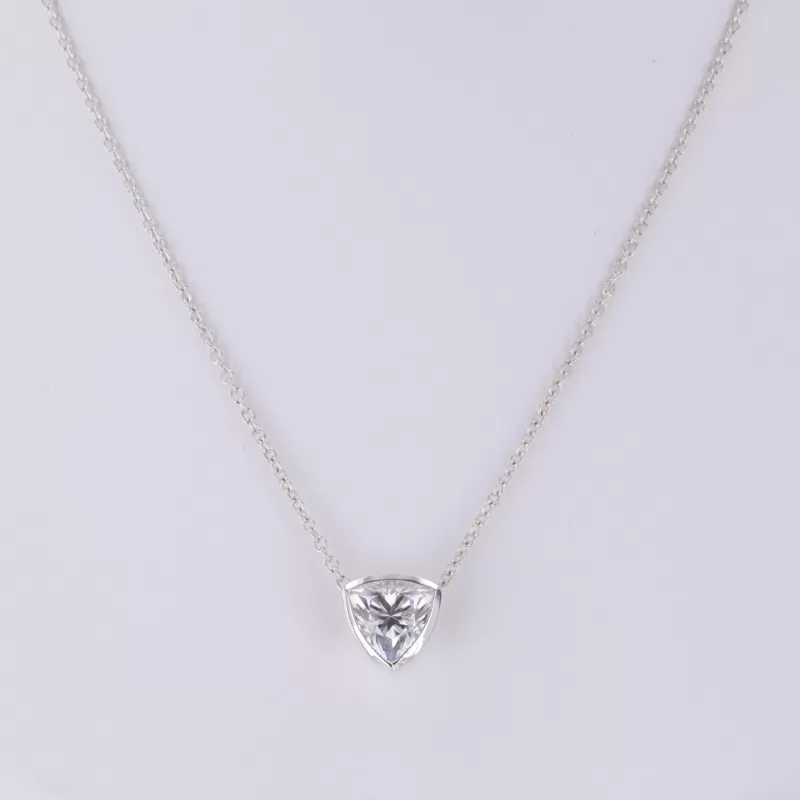 6×6mm Trilliant Cut Moissanite Bezel Set S925 Sterling Silver Diamond Pendant Necklace