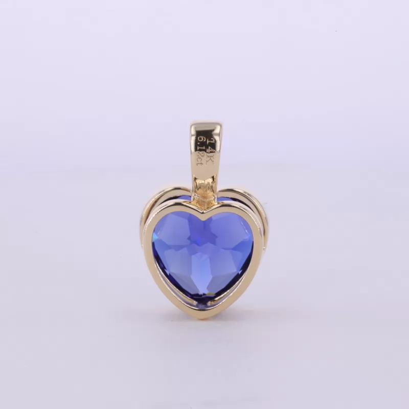 10×10mm Heart Cut Lab Grown Sapphire Bezel Set 14K Yellow Gold Diamond Pendant