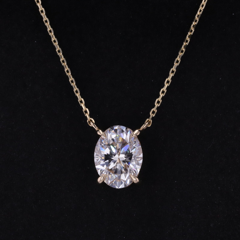 10.31×13.47mm Oval Cut Lab Grown Diamond 14K Yellow Gold Diamond Pendant Necklace