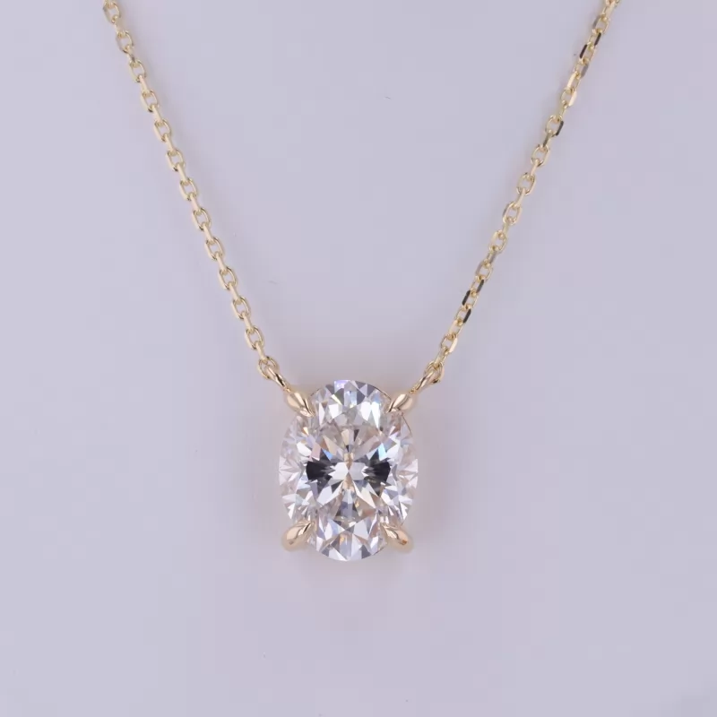 10.31×13.47mm Oval Cut Lab Grown Diamond 14K Yellow Gold Diamond Pendant Necklace