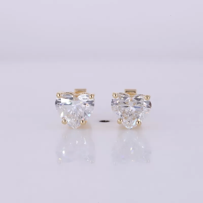 6.27×7.13mm Heart Cut Lab Grown Diamond 18K Yellow Gold Diamond Stud Earrings