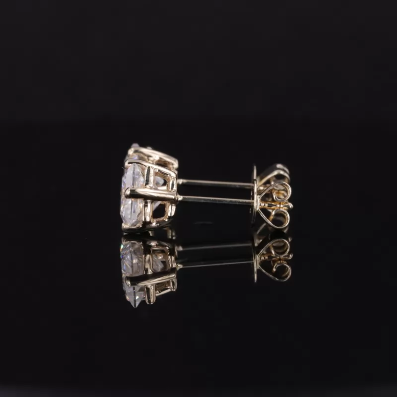 5.5×5.5mm Princess Cut Moissanite 14K Yellow Gold Diamond Stud Earrings