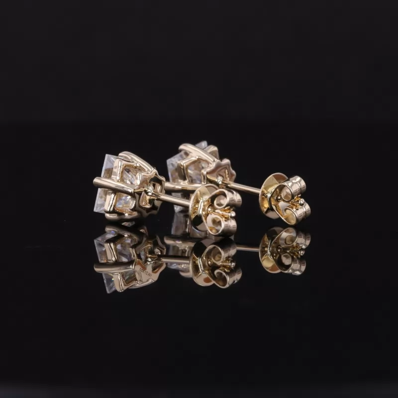 5.5×5.5mm Princess Cut Moissanite 14K Yellow Gold Diamond Stud Earrings