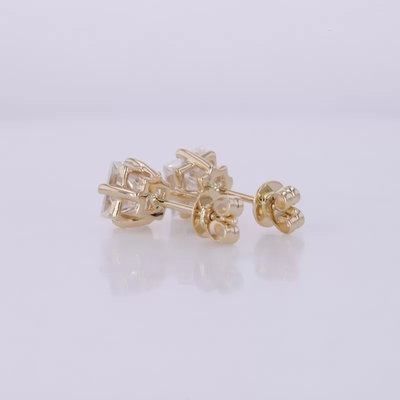 5.5×5.5mm Princess Cut Moissanite 14K Yellow Gold Diamond Stud Earrings