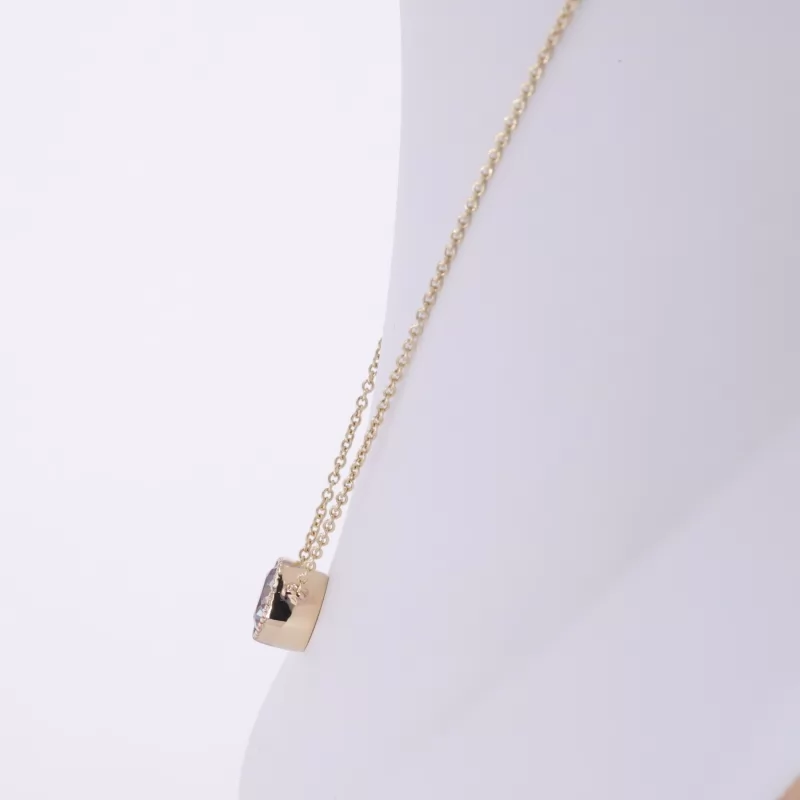 7mm Round Brilliant Cut Lab Grown Alexandrite Sapphire Bezel Set 14K Yellow Gold Diamond Pendant Necklace