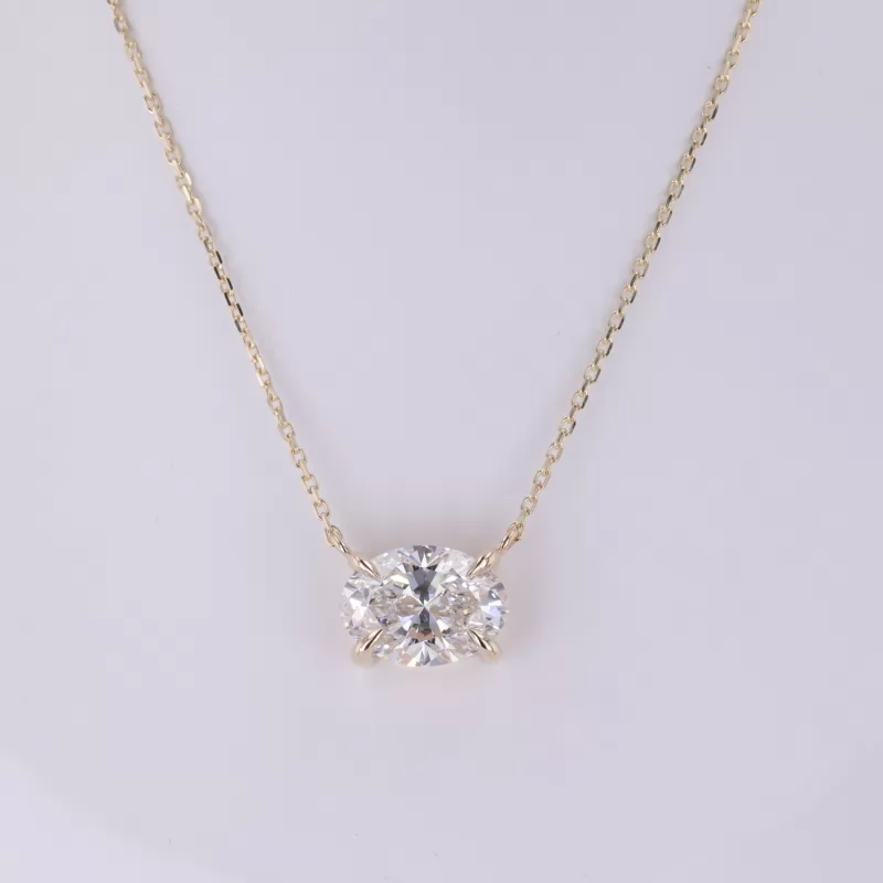 13.7×9.82mm Oval Cut Lab Grown Diamond 14K Yellow Gold Diamond Pendant Necklace