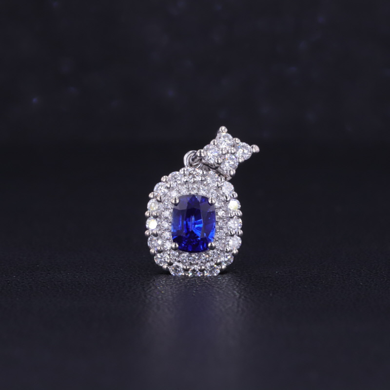 5.5×4.1mm Cushion Cut Lab Grown Sapphire 18K White Gold Diamond Pendant