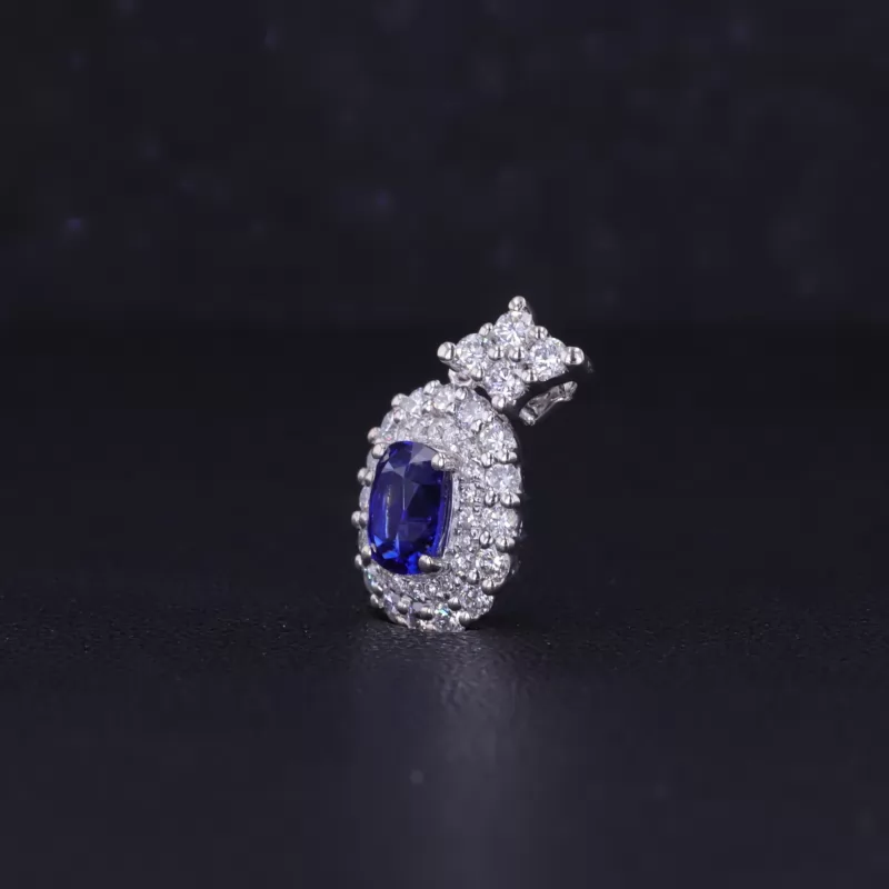 5.5×4.1mm Cushion Cut Lab Grown Sapphire 18K White Gold Diamond Pendant