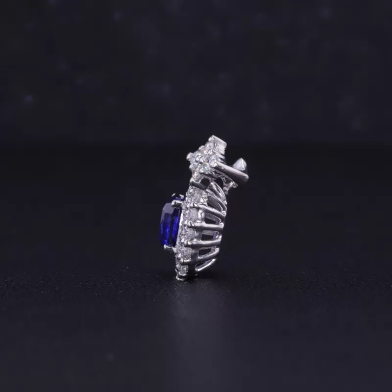 5.5×4.1mm Cushion Cut Lab Grown Sapphire 18K White Gold Diamond Pendant