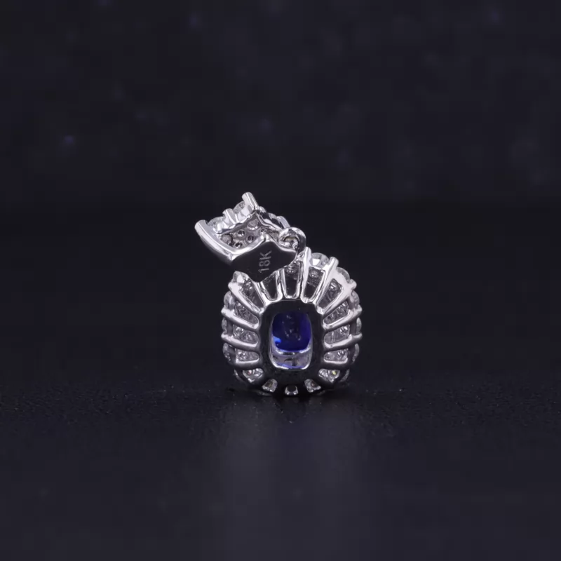 5.5×4.1mm Cushion Cut Lab Grown Sapphire 18K White Gold Diamond Pendant