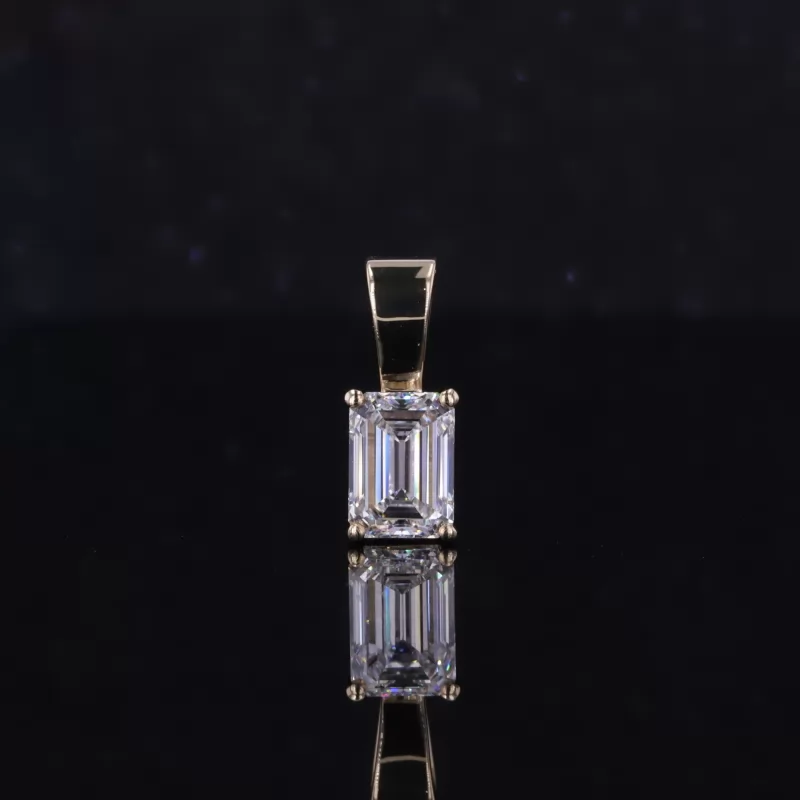 6.65×4.82mm Octagon Emerald Cut Lab Grown Diamond 14K Yellow Gold Diamond Pendant