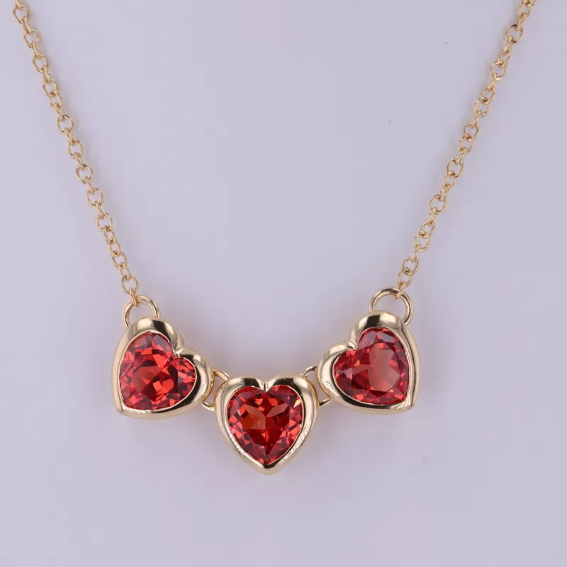 7×7mm Heart Cut Lab Grown Ruby Bezel Set 18K Yellow Gold Diamond Pendant Necklace