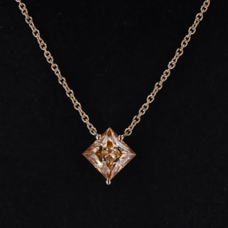 8×8mm Princess Cut Moissanite 14K Yellow Gold Diamond Pendant Necklace