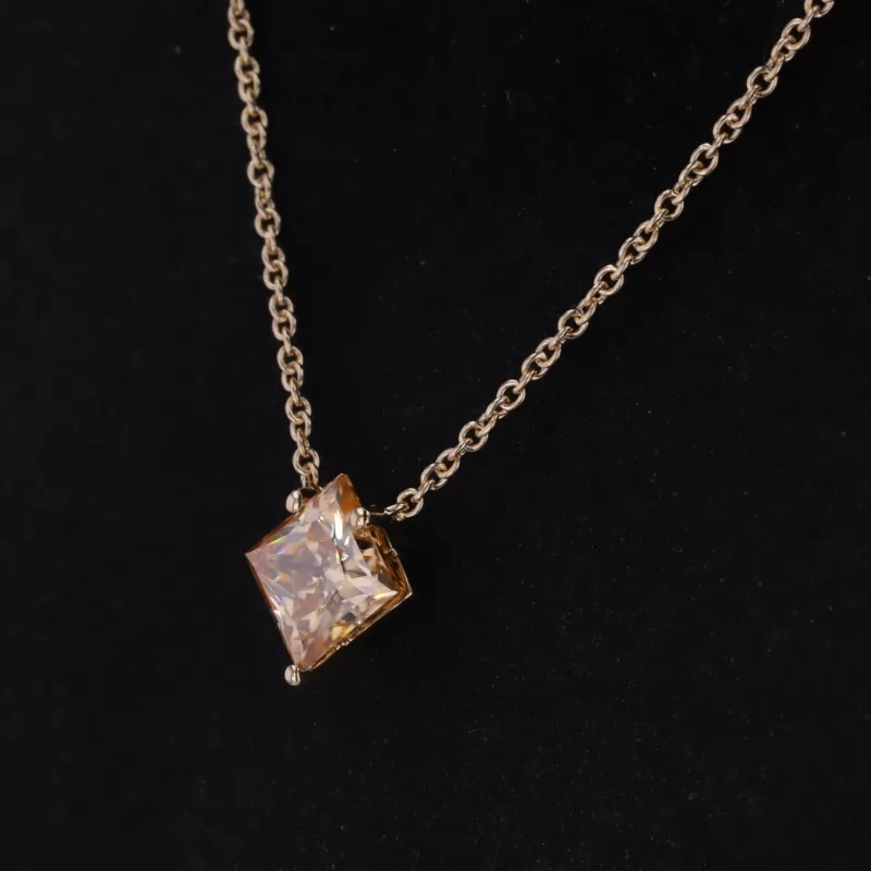 8×8mm Princess Cut Moissanite 14K Yellow Gold Diamond Pendant Necklace