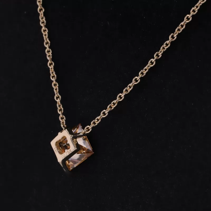 8×8mm Princess Cut Moissanite 14K Yellow Gold Diamond Pendant Necklace