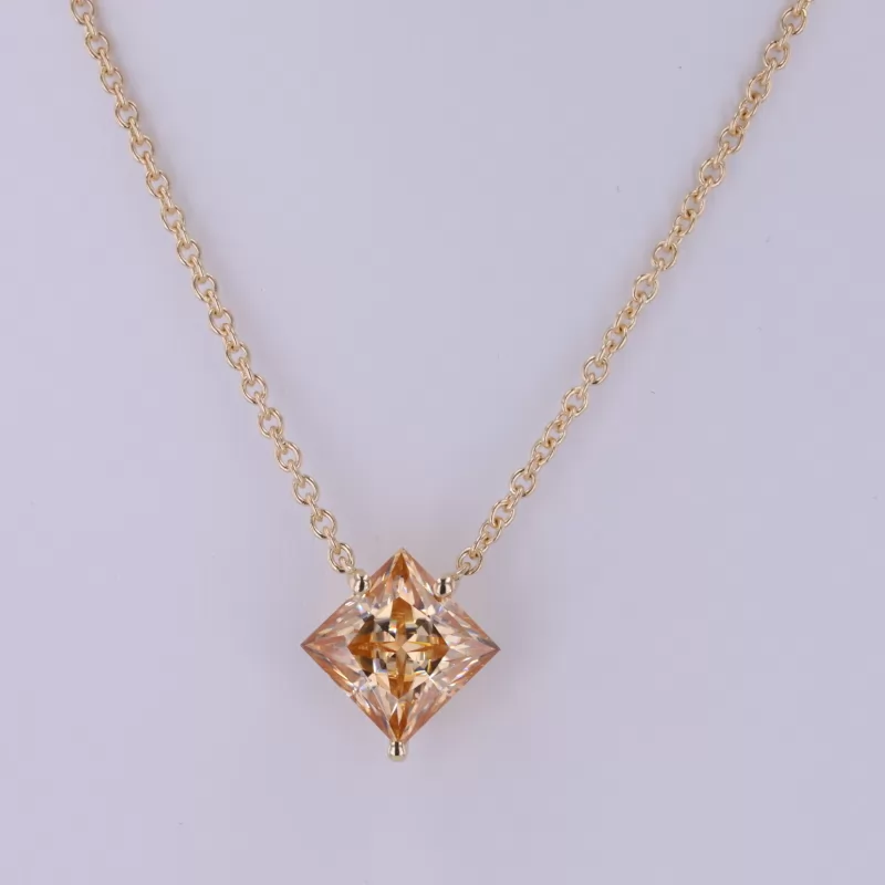 8×8mm Princess Cut Moissanite 14K Yellow Gold Diamond Pendant Necklace