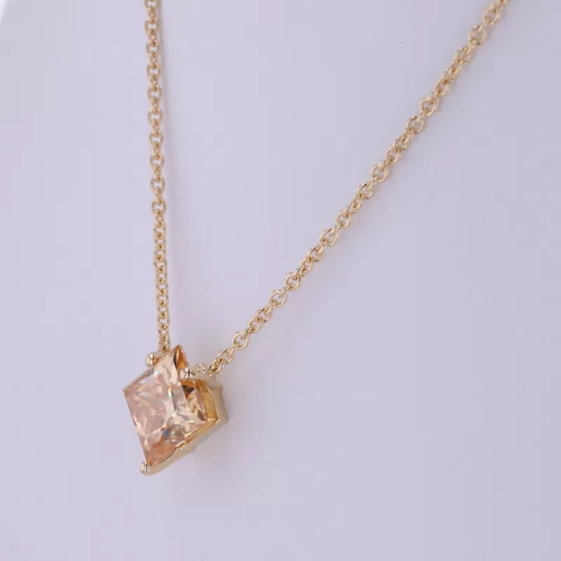 8×8mm Princess Cut Moissanite 14K Yellow Gold Diamond Pendant Necklace