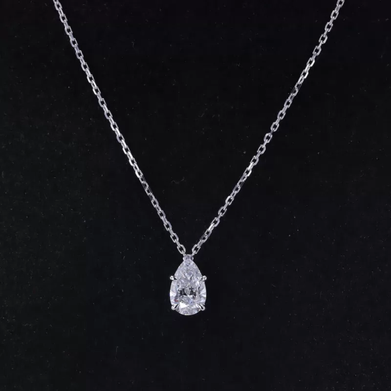 5×8mm Pear Cut Lab Grown Diamond 14K White Gold Diamond Pendant Necklace