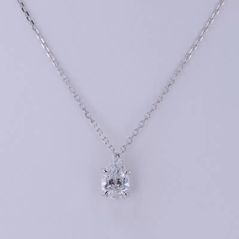 5×8mm Pear Cut Lab Grown Diamond 14K White Gold Diamond Pendant Necklace