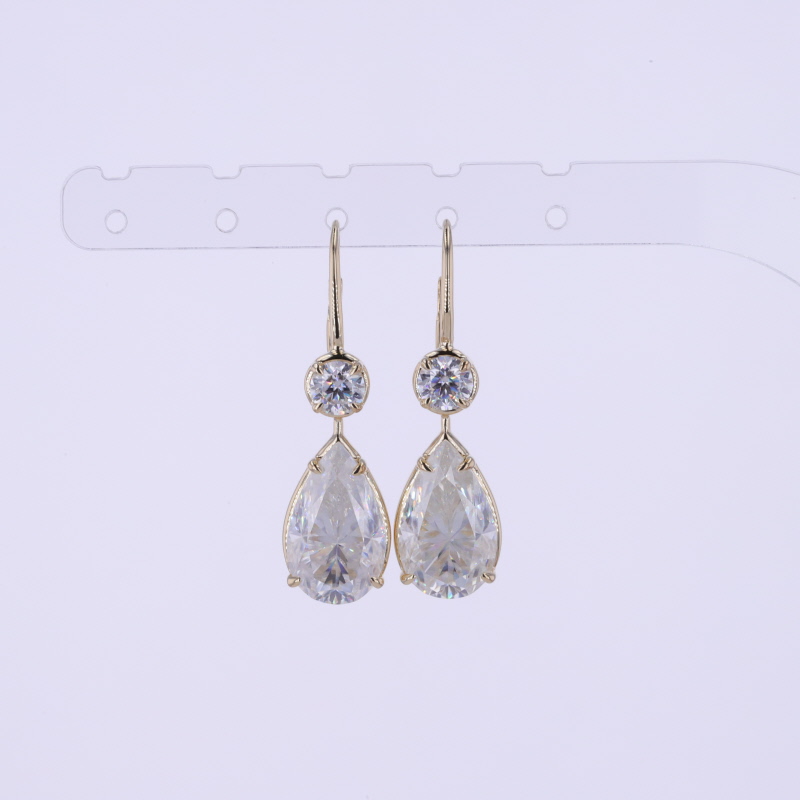 9×15mm Pear Cut Moissanite 10K Yellow Gold Diamond Earrings