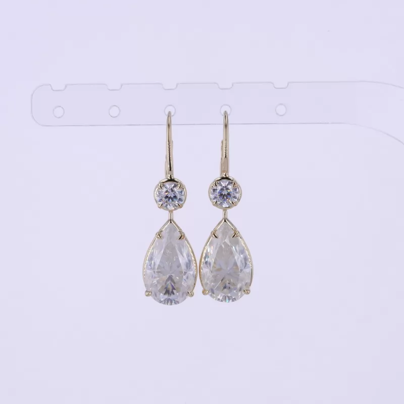 9×15mm Pear Cut Moissanite 10K Yellow Gold Diamond Earrings