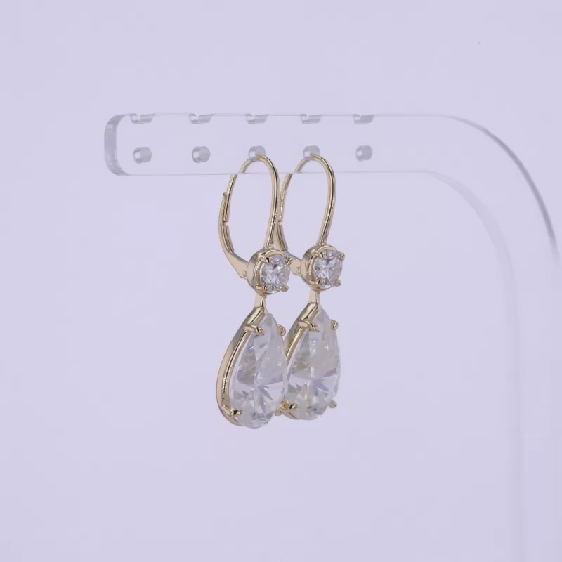 9×15mm Pear Cut Moissanite 10K Yellow Gold Diamond Earrings