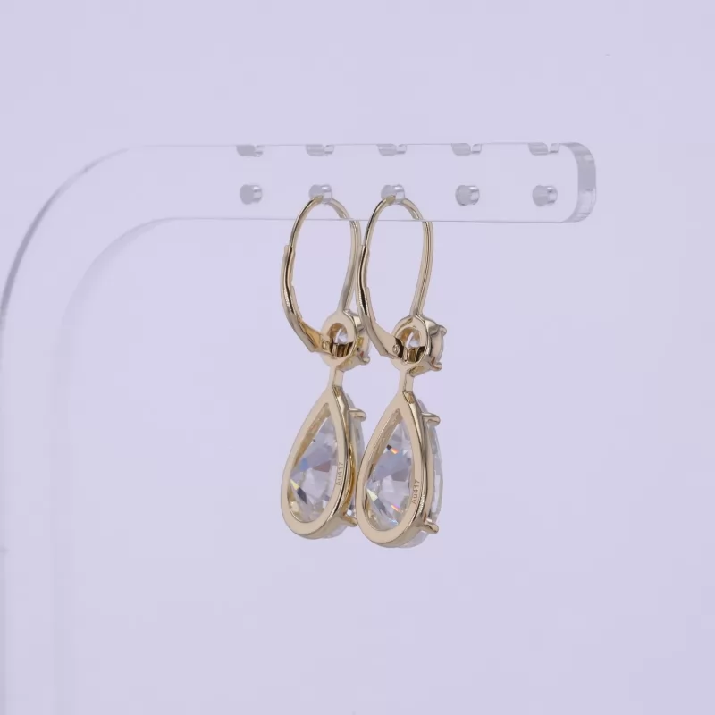 9×15mm Pear Cut Moissanite 10K Yellow Gold Diamond Earrings