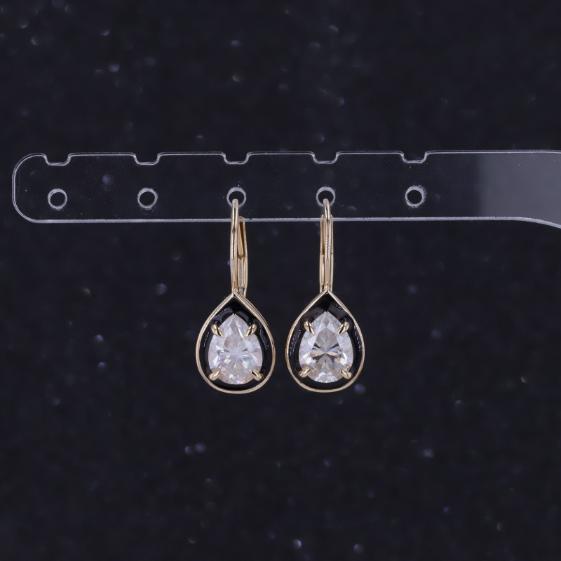 6×8mm Pear Cut Moissanite 10K Yellow Gold Diamond Earrings