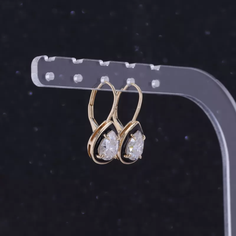 6×8mm Pear Cut Moissanite 10K Yellow Gold Diamond Earrings