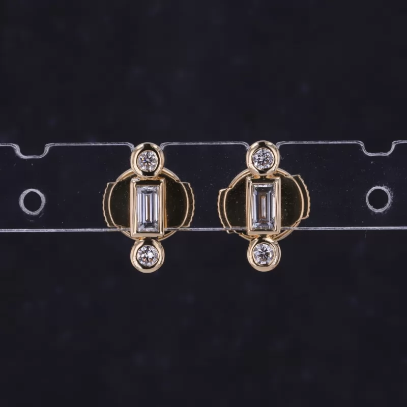 2×4mm Baguette Step Cut Lab Grown Diamond 18K Yellow Gold Diamond Stud Earrings