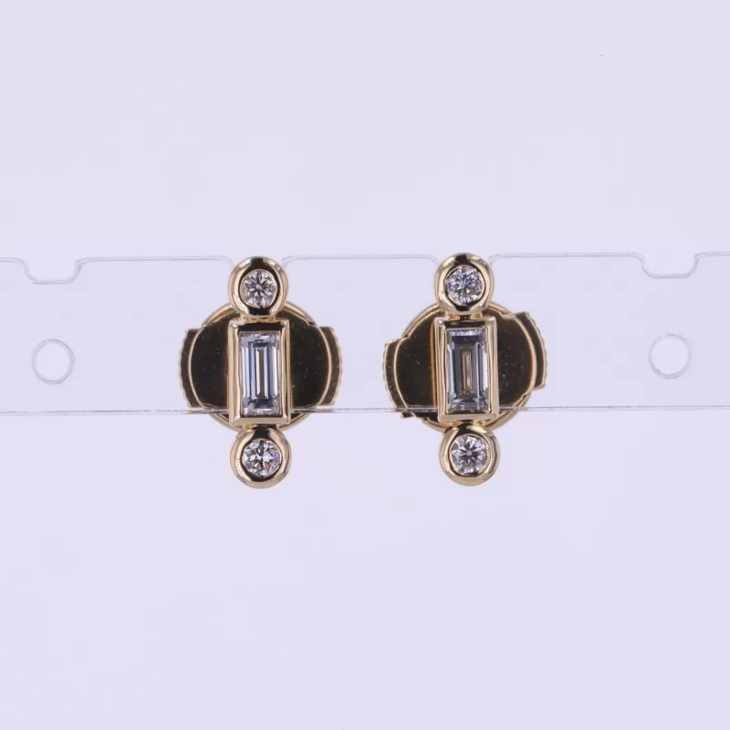 2×4mm Baguette Step Cut Lab Grown Diamond 18K Yellow Gold Diamond Stud Earrings