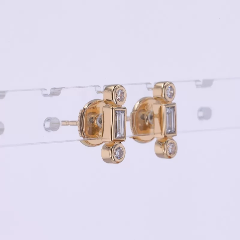 2×4mm Baguette Step Cut Lab Grown Diamond 18K Yellow Gold Diamond Stud Earrings