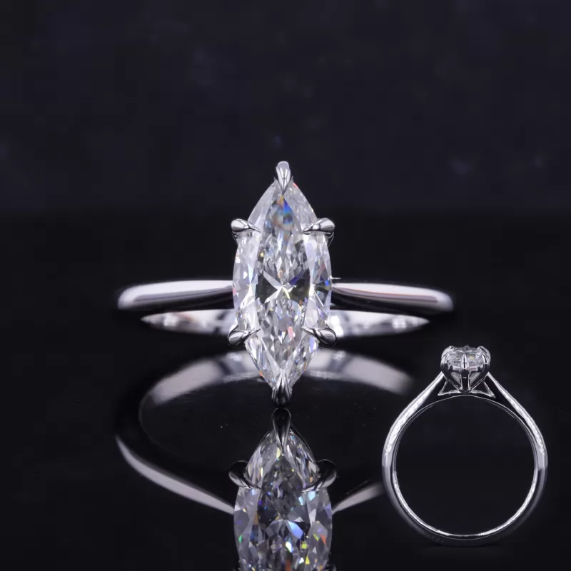 5.72×13mm Marquise Cut Lab Grown Diamond 10K White Gold Solitaire Engagement Ring