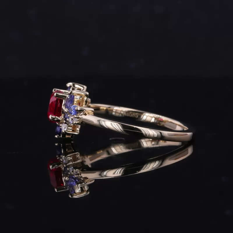 5×5mm Heart Cut Lab Grown Ruby 14K Yellow Gold Vintage Engagement Ring